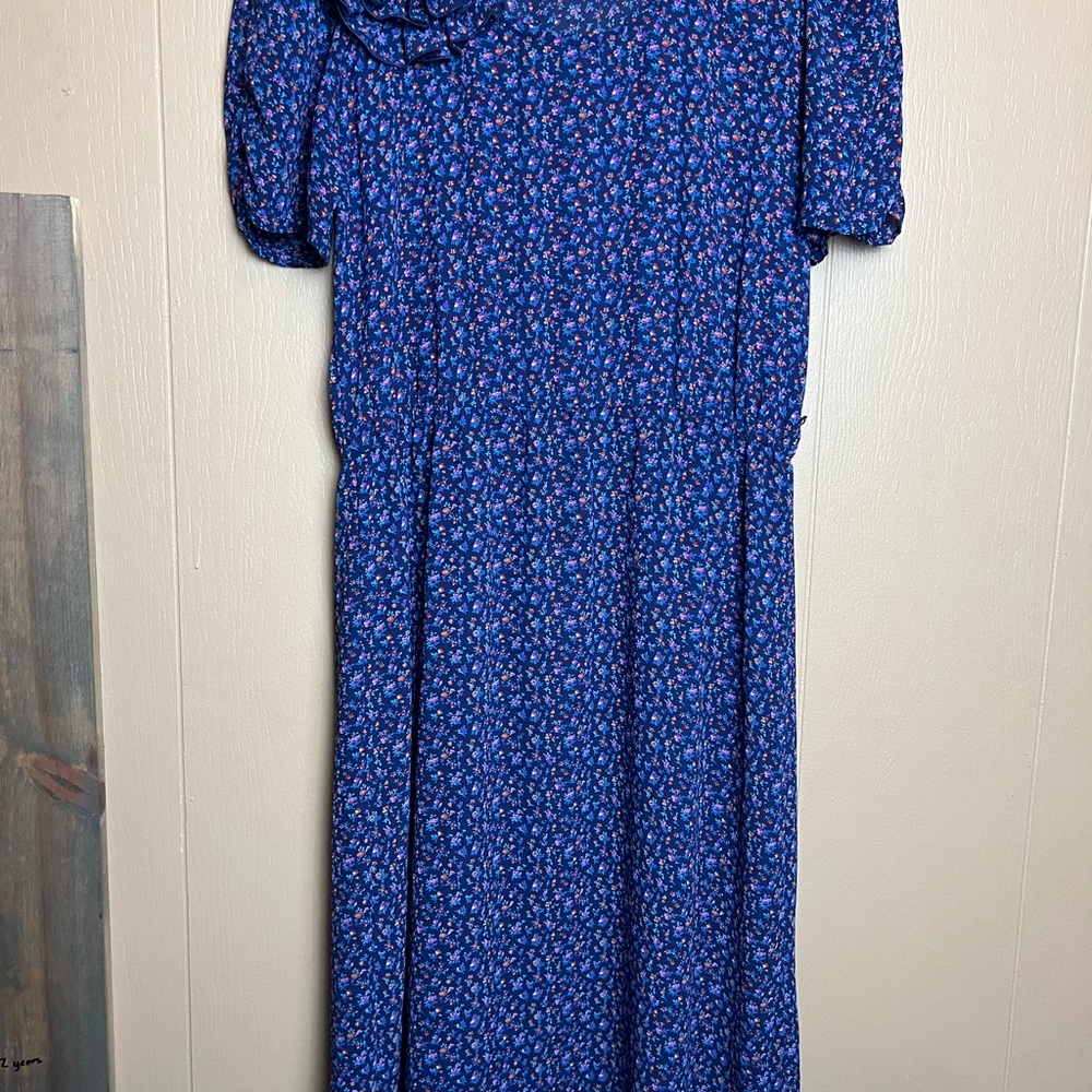 80s Blue Puff Sleeve Sundress with Crew Neck